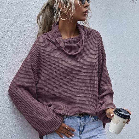 Black Oversized cowl neck wide long sleeve top - Picture 6 of 15